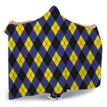 Blue Black And Yellow Argyle Print Hooded Blanket
