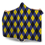 Blue Black And Yellow Argyle Print Hooded Blanket