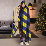 Blue Black And Yellow Argyle Print Hooded Blanket