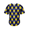 Blue Black And Yellow Argyle Print Men's Baseball Jersey