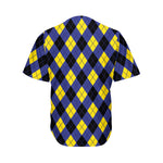 Blue Black And Yellow Argyle Print Men's Baseball Jersey