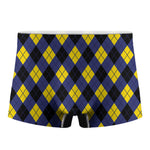 Blue Black And Yellow Argyle Print Men's Boxer Briefs