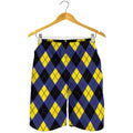Blue Black And Yellow Argyle Print Men's Shorts