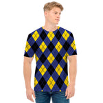 Blue Black And Yellow Argyle Print Men's T-Shirt