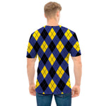 Blue Black And Yellow Argyle Print Men's T-Shirt