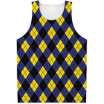 Blue Black And Yellow Argyle Print Men's Tank Top