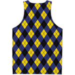Blue Black And Yellow Argyle Print Men's Tank Top