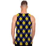 Blue Black And Yellow Argyle Print Men's Tank Top