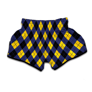 Blue Black And Yellow Argyle Print Muay Thai Boxing Shorts