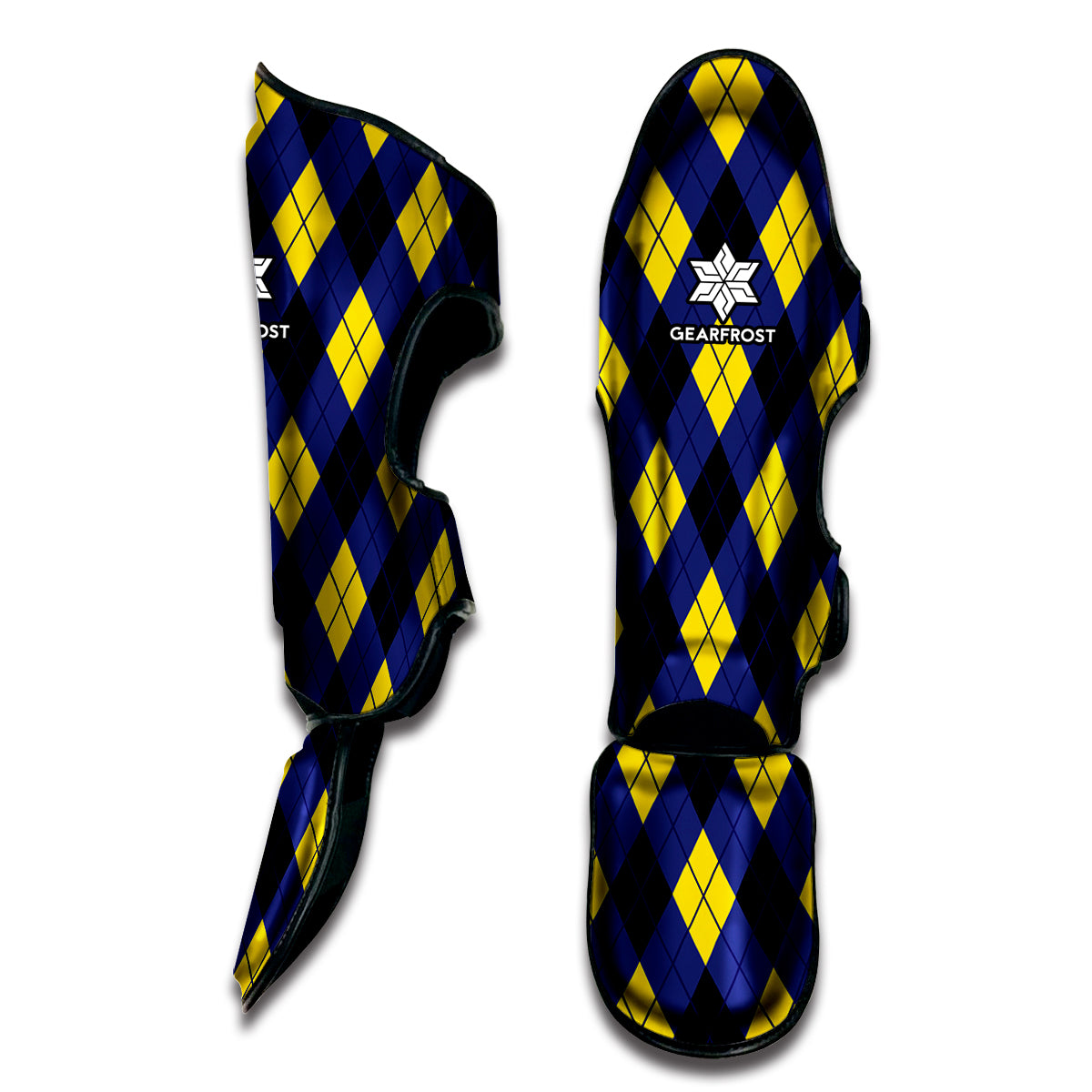 Blue Black And Yellow Argyle Print Muay Thai Shin Guard