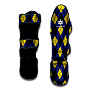 Blue Black And Yellow Argyle Print Muay Thai Shin Guard