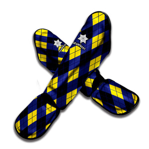 Blue Black And Yellow Argyle Print Muay Thai Shin Guard