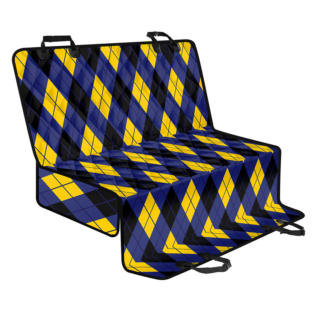 Blue Black And Yellow Argyle Print Pet Car Back Seat Cover