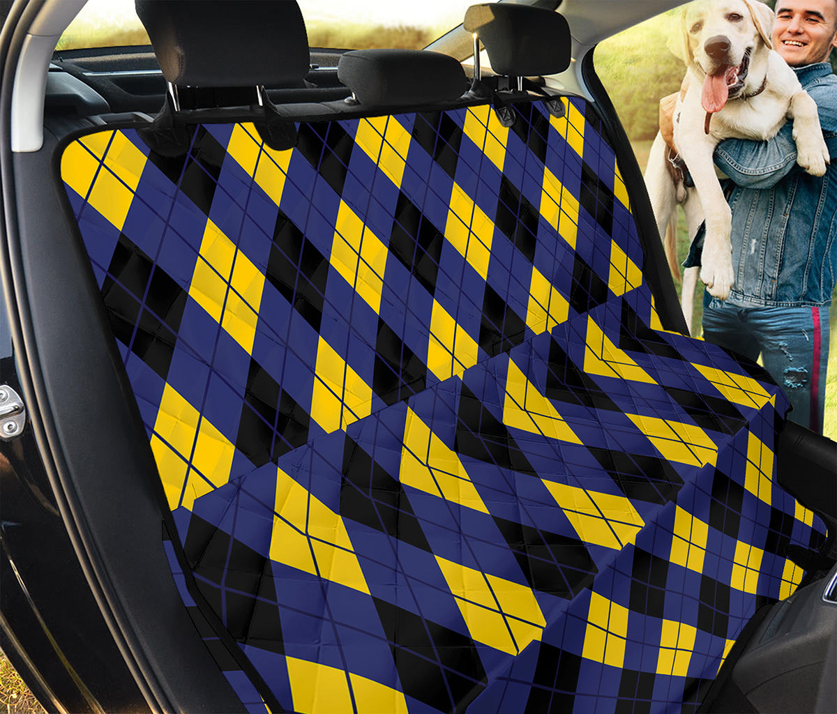 Blue Black And Yellow Argyle Print Pet Car Back Seat Cover