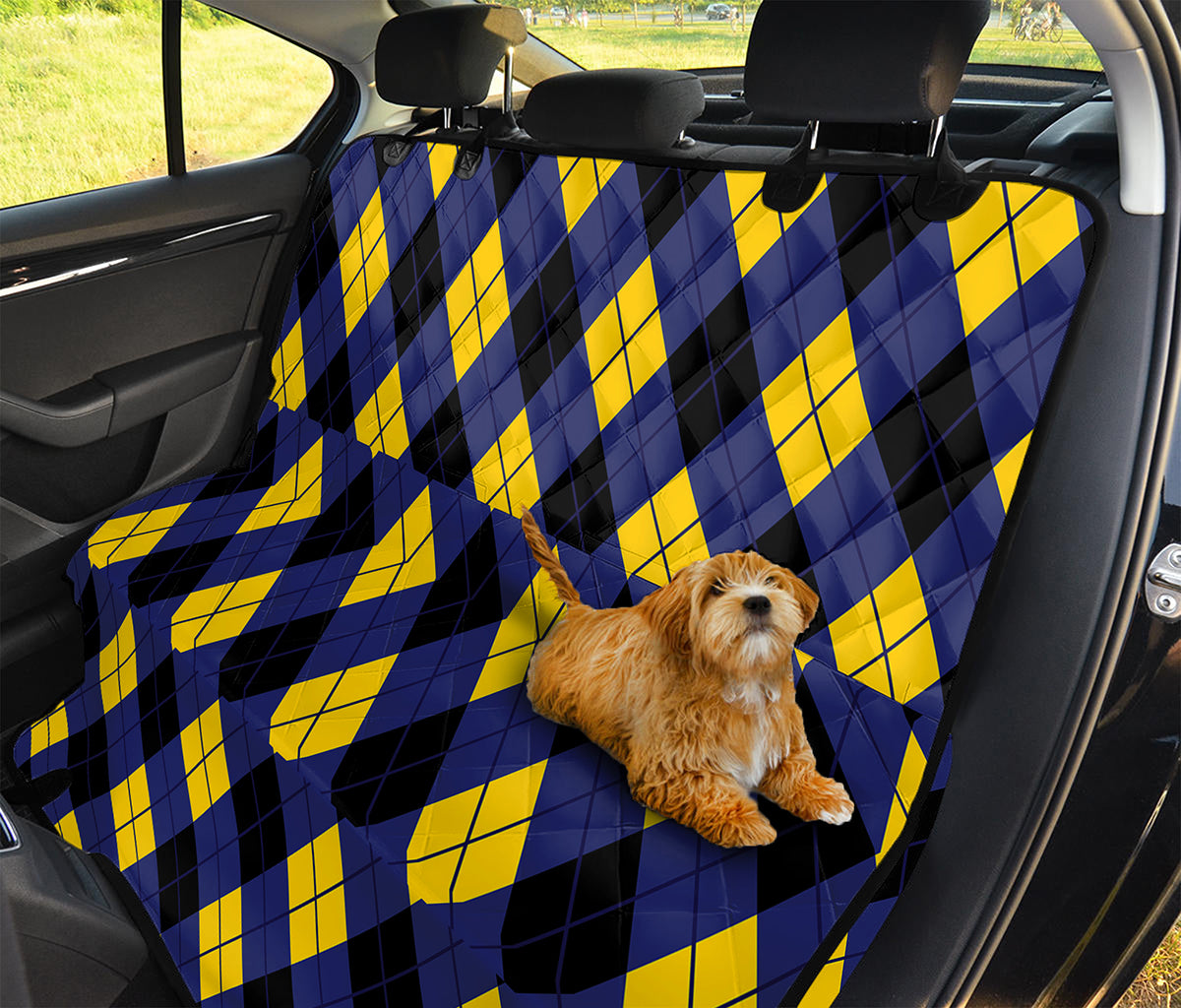 Blue Black And Yellow Argyle Print Pet Car Back Seat Cover