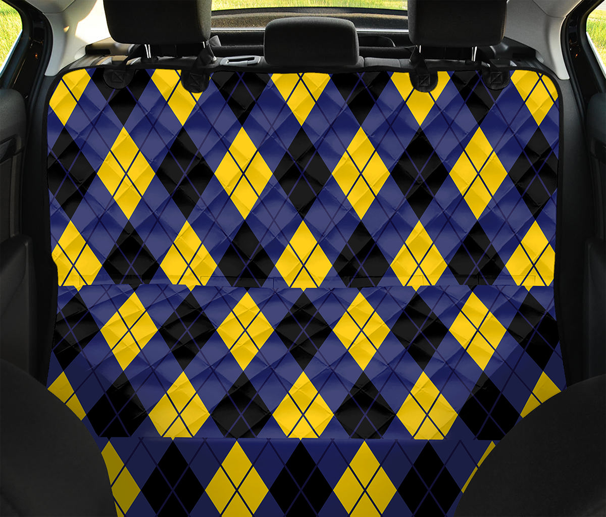 Blue Black And Yellow Argyle Print Pet Car Back Seat Cover