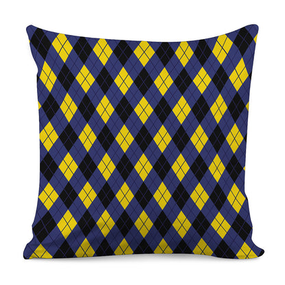 Blue Black And Yellow Argyle Print Pillow Cover