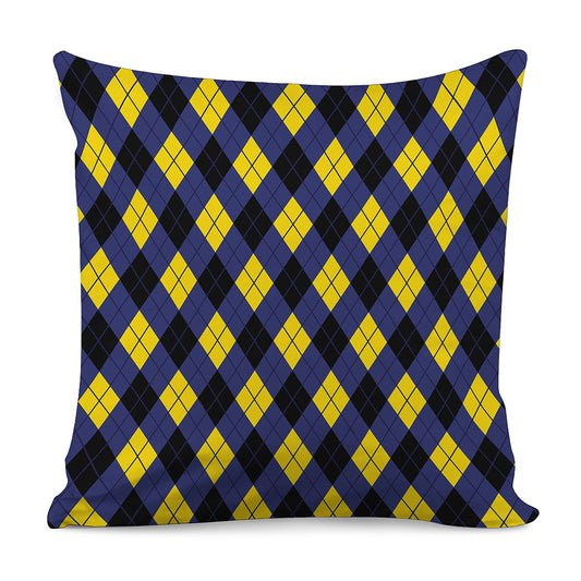 Blue Black And Yellow Argyle Print Pillow Cover