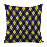 Blue Black And Yellow Argyle Print Pillow Cover