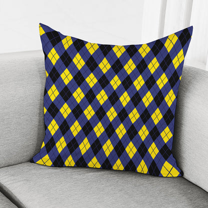 Blue Black And Yellow Argyle Print Pillow Cover