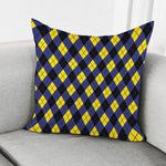 Blue Black And Yellow Argyle Print Pillow Cover