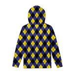Blue Black And Yellow Argyle Print Pullover Hoodie