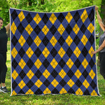 Blue Black And Yellow Argyle Print Quilt
