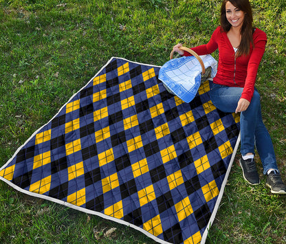 Blue Black And Yellow Argyle Print Quilt