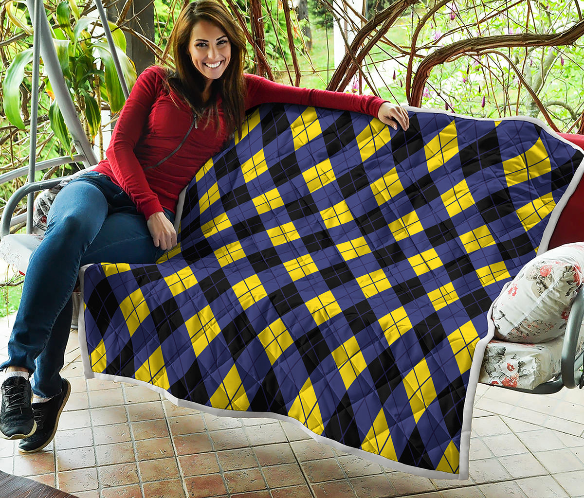 Blue Black And Yellow Argyle Print Quilt
