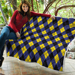 Blue Black And Yellow Argyle Print Quilt