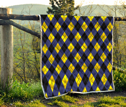 Blue Black And Yellow Argyle Print Quilt