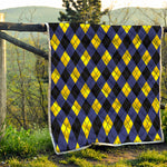 Blue Black And Yellow Argyle Print Quilt