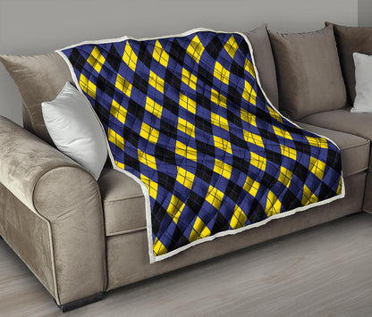 Blue Black And Yellow Argyle Print Quilt