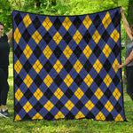 Blue Black And Yellow Argyle Print Quilt