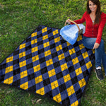 Blue Black And Yellow Argyle Print Quilt