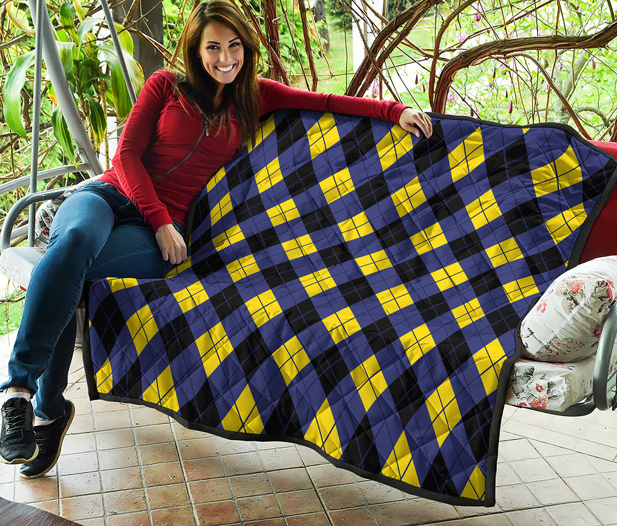 Blue Black And Yellow Argyle Print Quilt