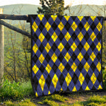 Blue Black And Yellow Argyle Print Quilt