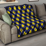 Blue Black And Yellow Argyle Print Quilt