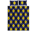 Blue Black And Yellow Argyle Print Quilt Bed Set