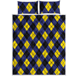 Blue Black And Yellow Argyle Print Quilt Bed Set