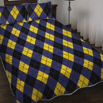 Blue Black And Yellow Argyle Print Quilt Bed Set