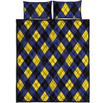 Blue Black And Yellow Argyle Print Quilt Bed Set
