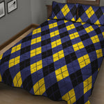 Blue Black And Yellow Argyle Print Quilt Bed Set