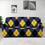 Blue Black And Yellow Argyle Print Sofa Cover