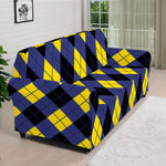 Blue Black And Yellow Argyle Print Sofa Cover