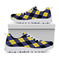Blue Black And Yellow Argyle Print White Running Shoes