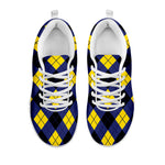 Blue Black And Yellow Argyle Print White Sneakers