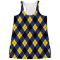 Blue Black And Yellow Argyle Print Women's Racerback Tank Top