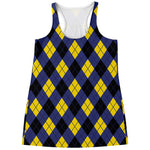 Blue Black And Yellow Argyle Print Women's Racerback Tank Top