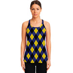 Blue Black And Yellow Argyle Print Women's Racerback Tank Top